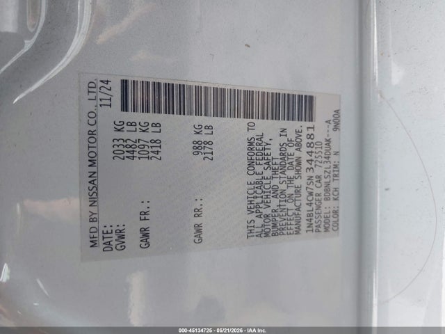 Aukcja sprzedaży 2025 Nissan Altima Sr Awd, vin: 1N4BL4CW7SN344881, numer aukcji: 45134725
