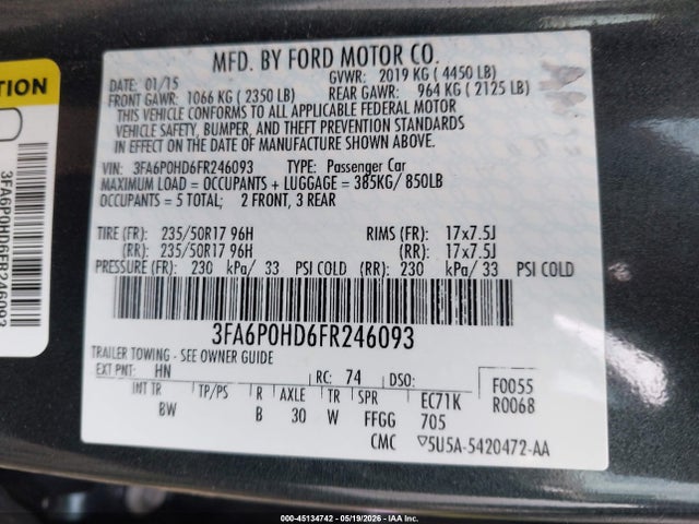 Продаж на аукціоні авто 2015 Ford Fusion Se, vin: 3FA6P0HD6FR246093, номер лоту: 45134742
