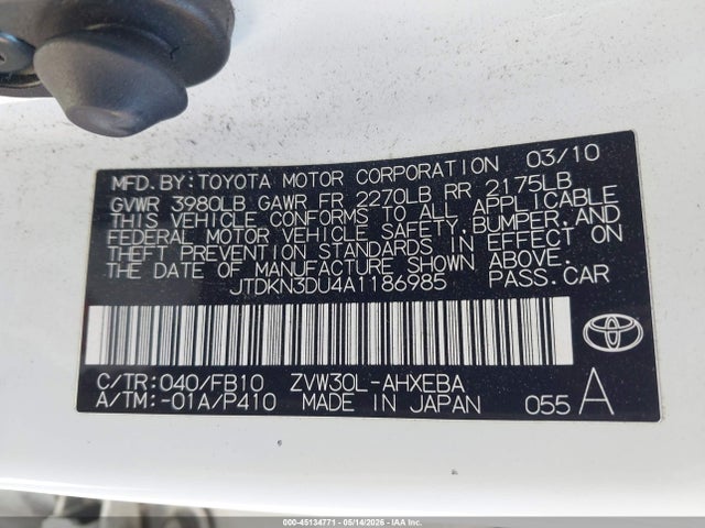 Aukcja sprzedaży 2010 Toyota Prius Ii, vin: JTDKN3DU4A1186985, numer aukcji: 45134771