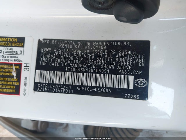 Aukcja sprzedaży 2009 Toyota Camry Hybrid, vin: 4T1BB46K19U105991, numer aukcji: 45134784