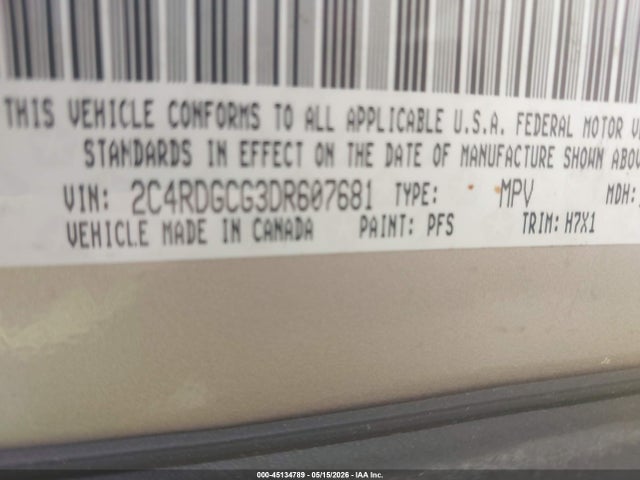 Продажа на аукционе авто 2013 Dodge Grand Caravan Sxt, vin: 2C4RDGCG3DR607681, номер лота: 45134789