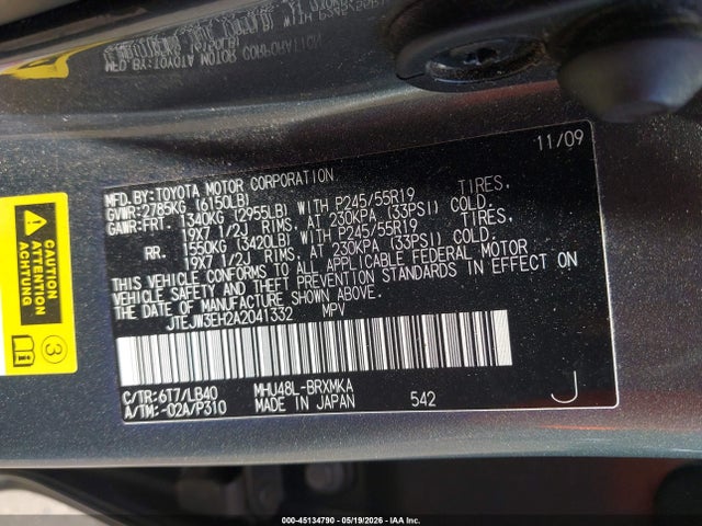 Aukcja sprzedaży 2010 Toyota Highlander Hybrid Limited V6, vin: JTEJW3EH2A2041332, numer aukcji: 45134790