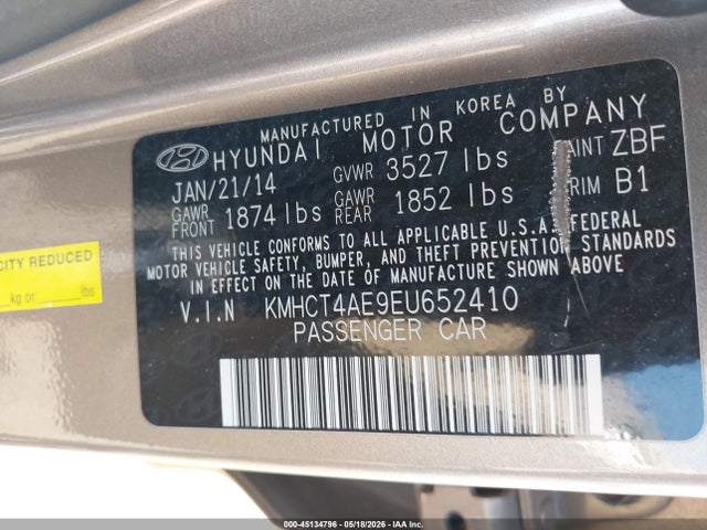 KMHCT4AE9EU652410 Hyundai ACCENT GLS