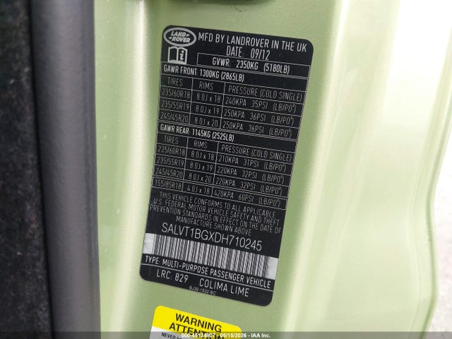 Aukcja sprzedaży 2013 Land Rover Range Rover Evoque Pure Plus, vin: SALVT1BGXDH710245, numer aukcji: 45134807