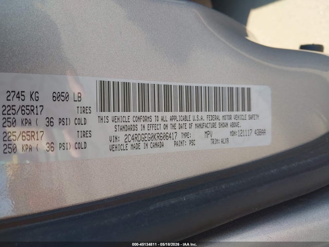 Продажа на аукционе авто 2019 Dodge Grand Caravan Gt, vin: 2C4RDGEG0KR606417, номер лота: 45134811