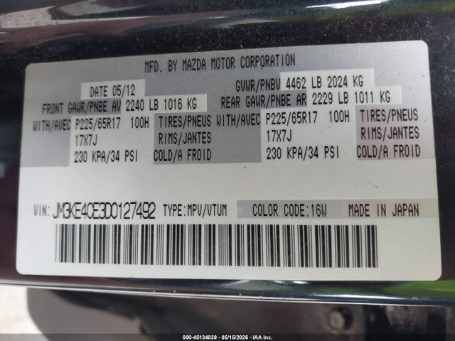 Aukcja sprzedaży 2013 Mazda Cx-5 Touring, vin: JM3KE4CE3D0127492, numer aukcji: 45134839