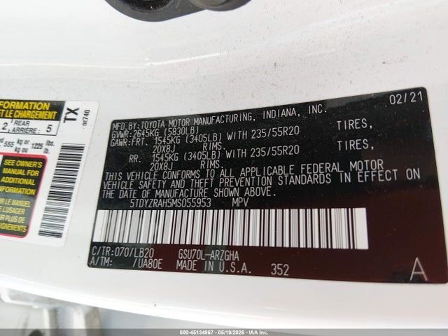 Toyota Highlander Limited 2021 5TDYZRAH5MS055953 Image 9