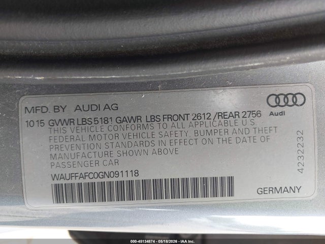 Продаж на аукціоні авто 2016 Audi A6 2.0t Premium, vin: WAUFFAFC0GN091118, номер лоту: 45134874