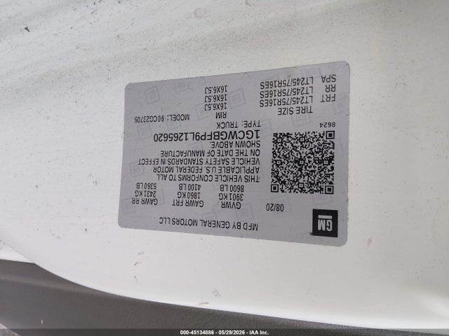 Продаж на аукціоні авто 2020 Chevrolet Express Cargo Rwd 2500 Extended Wheelbase Wt, vin: 1GCWGBFP9L1265620, номер лоту: 45134886