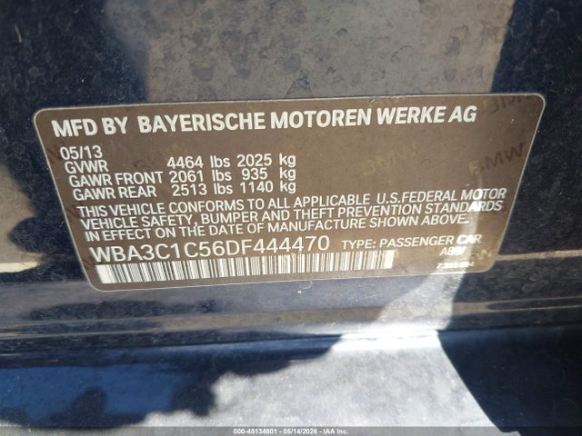 45134901 :رقم المزاد ، WBA3C1C56DF444470 vin ، 2013 Bmw 328i مزاد بيع