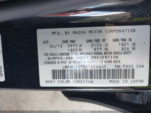 Aukcja sprzedaży 2013 Mazda Mazda3 I Touring, vin: JM1BL1V75D1826645, numer aukcji: 45134910