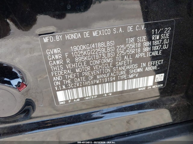 3CZRZ1H5XPM719194 Honda Hr-v 2wd Sport