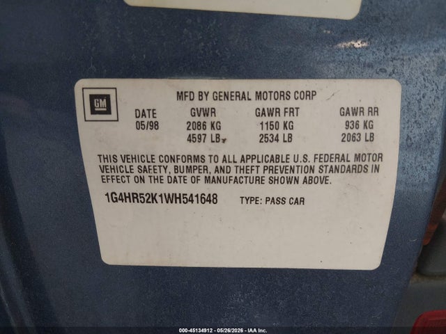 Продажа на аукционе авто 1998 Buick Lesabre Limited, vin: 1G4HR52K1WH541648, номер лота: 45134912