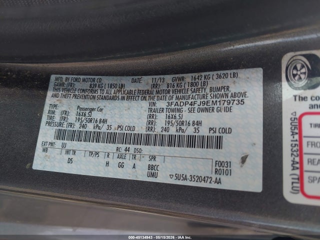 Aukcja sprzedaży 2014 Ford Fiesta Titanium, vin: 3FADP4FJ9EM179735, numer aukcji: 45134943