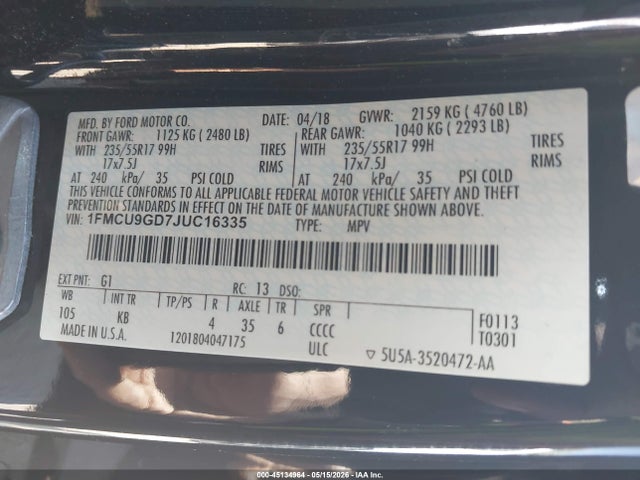 Aukcja sprzedaży 2018 Ford Escape Se, vin: 1FMCU9GD7JUC16335, numer aukcji: 45134964