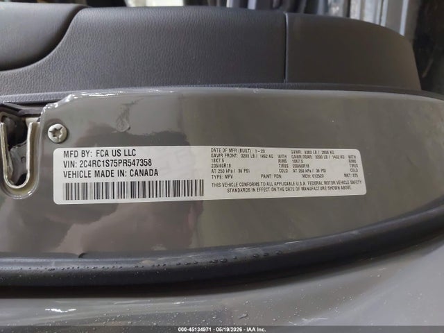 2023 Chrysler Pacifica Hybrid Limited მანქანა იყიდება აუქციონზე, vin: 2C4RC1S75PR547358, აუქციონის ნომერი: 45134971