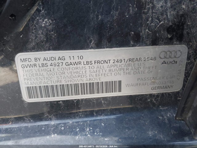 45134973 :رقم المزاد ، WAUFFAFL4BN033165 vin ، 2011 Audi A4 2.0t Premium مزاد بيع