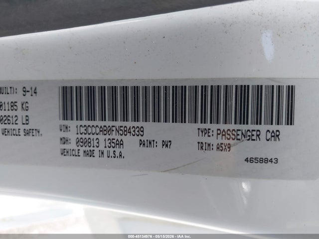 Aukcja sprzedaży 2015 Chrysler 200 Limited, vin: 1C3CCCAB0FN584339, numer aukcji: 45134976