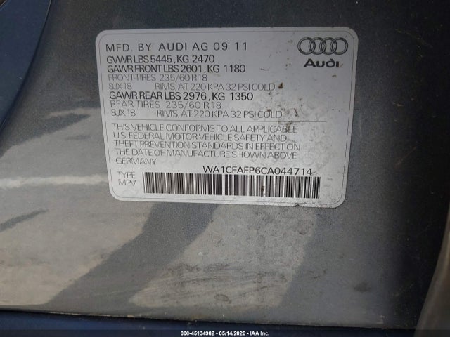 Продаж на аукціоні авто 2012 Audi Q5 2.0t Premium, vin: WA1CFAFP6CA044714, номер лоту: 45134982