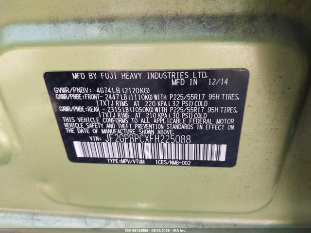Продаж на аукціоні авто 2015 Subaru Xv Crosstrek Hybrid Touring, vin: JF2GPBPCXFH225088, номер лоту: 45134985