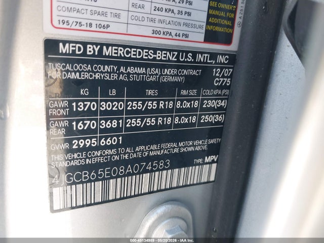 Aukcja sprzedaży 2008 Mercedes-benz R 350 4matic, vin: 4JGCB65E08A074583, numer aukcji: 45134989