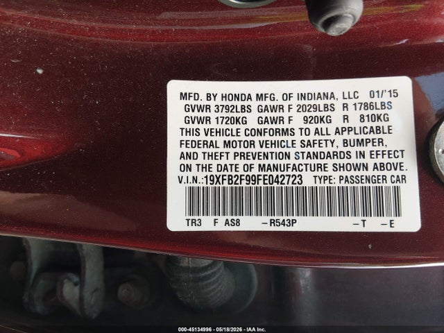Honda Civic Ex-l 2015 19XFB2F99FE042723 Image 9