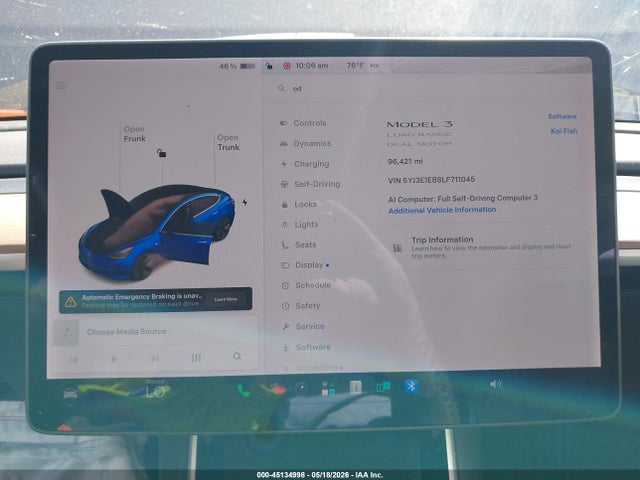 45134998 :رقم المزاد ، 5YJ3E1EB8LF711045 vin ، 2020 Tesla Model 3 Long Range Dual Motor All-wheel Drive مزاد بيع