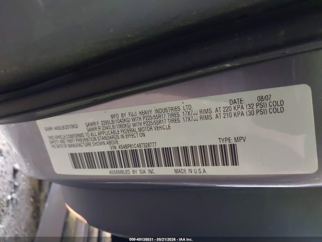 Продажа на аукционе авто 2008 Subaru Outback 2.5i/2.5i L.l. Bean Edition, vin: 4S4BP61C487328777, номер лота: 45135031