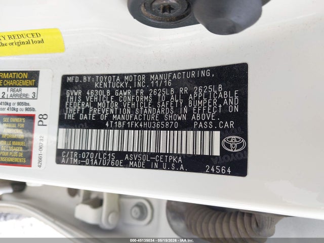 Aukcja sprzedaży 2017 Toyota Camry Xse, vin: 4T1BF1FK4HU365870, numer aukcji: 45135034