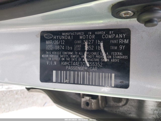 Продаж на аукціоні авто 2012 Hyundai Accent Gls, vin: KMHCT4AE1CU255352, номер лоту: 45135039