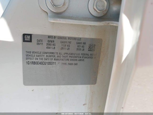 Продаж на аукціоні авто 2012 Chevrolet Volt, vin: 1G1RB6E46CU105311, номер лоту: 45135043