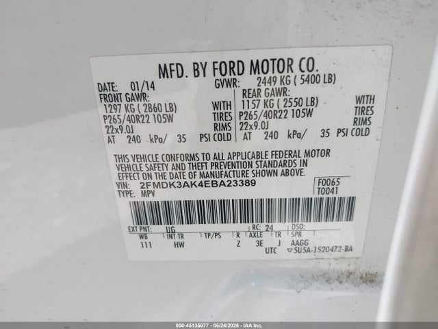 Продажа на аукционе авто 2014 Ford Edge Sport, vin: 2FMDK3AK4EBA23389, номер лота: 45135077