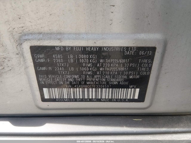 Продажа на аукционе авто 2014 Subaru Outback 2.5i Premium, vin: 4S4BRBCC1E3206591, номер лота: 45135086