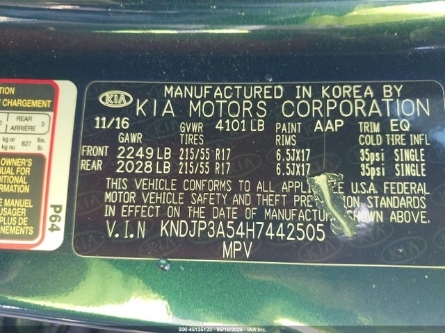 Auction sale of the 2017 Kia Soul +, vin: KNDJP3A54H7442505, lot number: 45135133