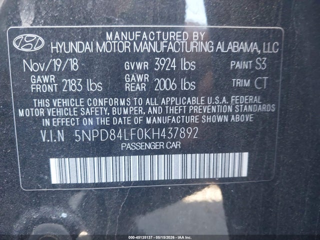 Hyundai ELANTRA SEL 2019 5NPD84LF0KH437892 Image 9