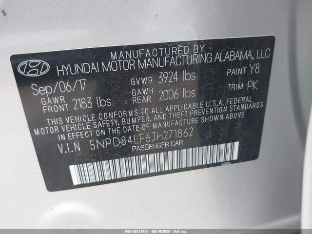 Продаж на аукціоні авто 2018 Hyundai Elantra Value Edition, vin: 5NPD84LF6JH271862, номер лоту: 45135161