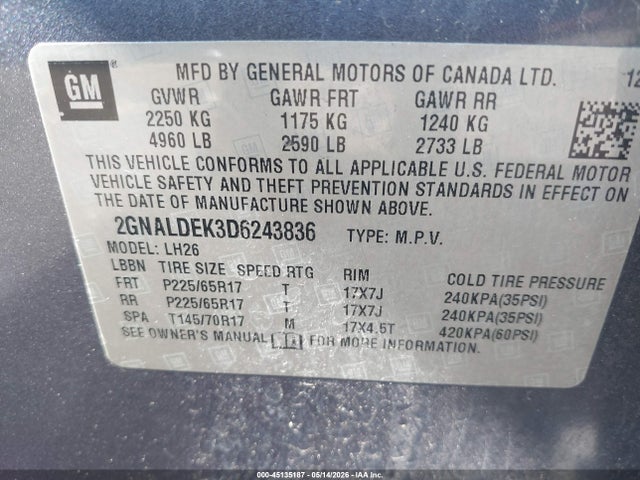 Продаж на аукціоні авто 2013 Chevrolet Equinox 1lt, vin: 2GNALDEK3D6243836, номер лоту: 45135187