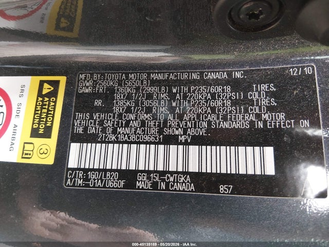 Aukcja sprzedaży 2011 Lexus Rx 350, vin: 2T2BK1BA3BC096631, numer aukcji: 45135189