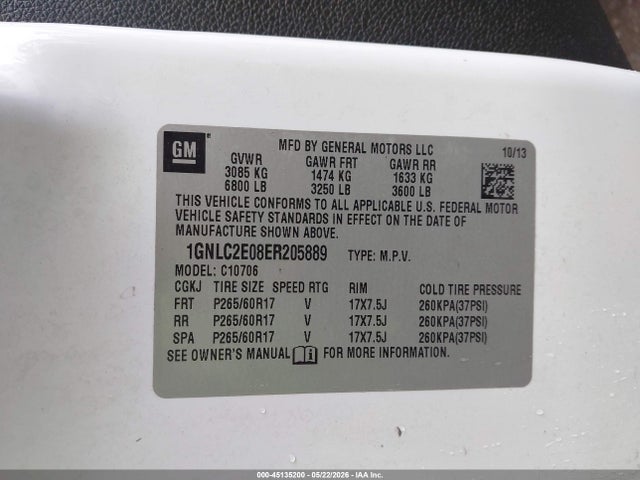 45135200 :رقم المزاد ، 1GNLC2E08ER205889 vin ، 2014 Chevrolet Tahoe Commercial Fleet مزاد بيع