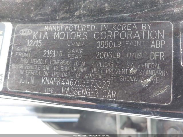 45135242 :رقم المزاد ، KNAFK4A6XG5575327 vin ، 2016 Kia Forte Lx مزاد بيع
