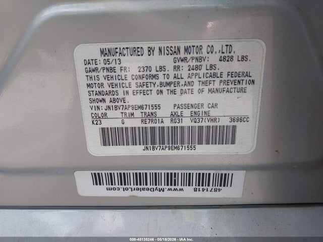 Продажа на аукционе авто 2014 Infiniti Q50 Premium, vin: JN1BV7AP9EM671555, номер лота: 45135246