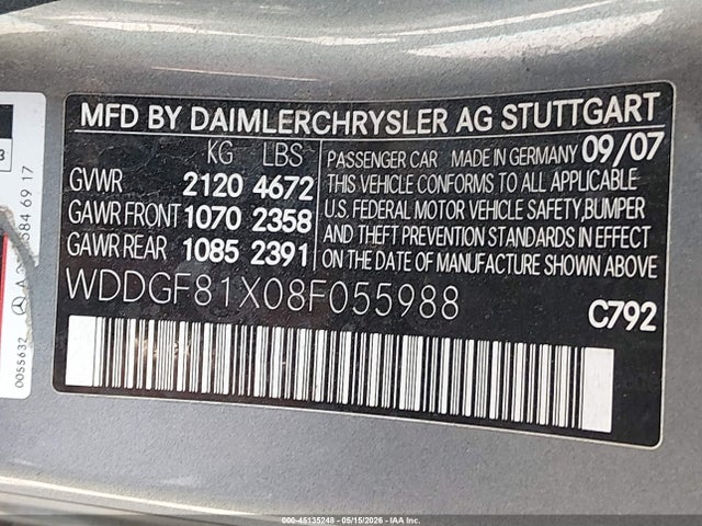 Продажа на аукционе авто 2008 Mercedes-benz C 300 Luxury 4matic/sport 4matic, vin: WDDGF81X08F055988, номер лота: 45135248