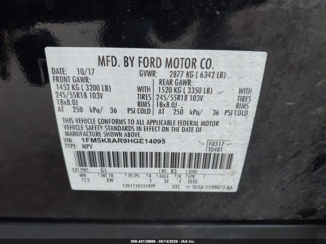 Aukcja sprzedaży 2017 Ford Utility Police Interceptor, vin: 1FM5K8AR9HGE14095, numer aukcji: 45135269