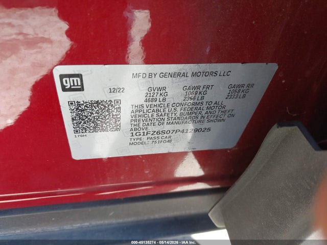 45135274 :رقم المزاد ، 1G1FZ6S07P4129025 vin ، 2023 Chevrolet Bolt Euv Fwd Premier مزاد بيع