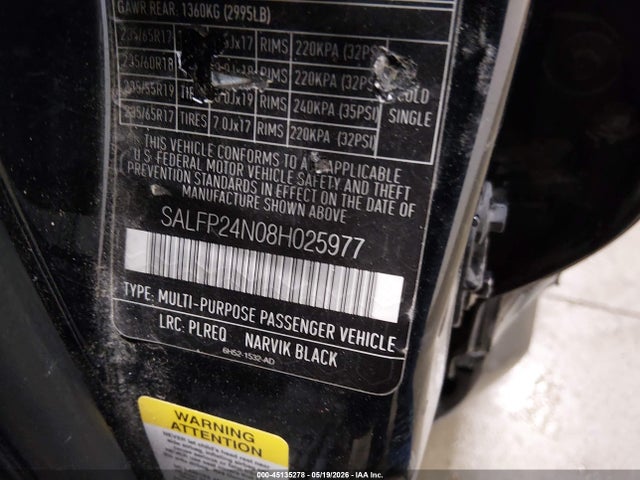 45135278 :رقم المزاد ، SALFP24N08H025977 vin ، 2008 Land Rover Lr2 Se مزاد بيع