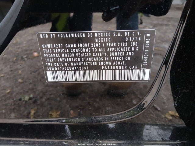 Aukcja sprzedaży 2014 Volkswagen Jetta 1.8t Se, vin: 3VWD17AJXEM412037, numer aukcji: 45135290
