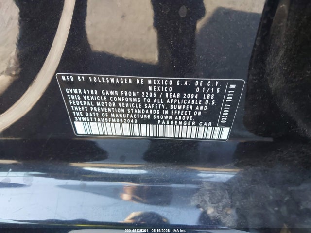 45135301 :رقم المزاد ، 3VW5T7AU9FM062040 vin ، 2015 Volkswagen Golf Gti 2.0t Se 4-door مزاد بيع