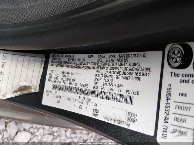 Продажа на аукционе авто 2016 Ford Fiesta Se, vin: 3FADP4BJ8GM165981, номер лота: 45135312