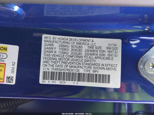 7FARS6H57RE061126 Honda Cr-v Hybrid Sport