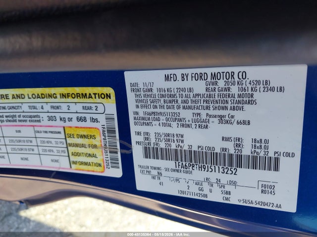 Aukcja sprzedaży 2018 Ford Mustang Ecoboost, vin: 1FA6P8TH9J5113252, numer aukcji: 45135364